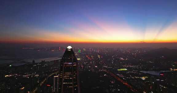 深圳福田CBD大湾区平安大厦夜景蓝调航拍