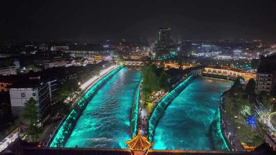 都江堰夜景航拍