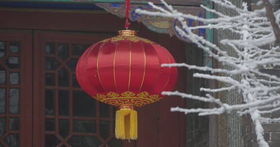 山东泰山风景区雪景下雪