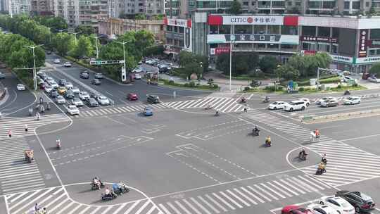 衡阳市衡成广场十字路口道路交通航拍视角