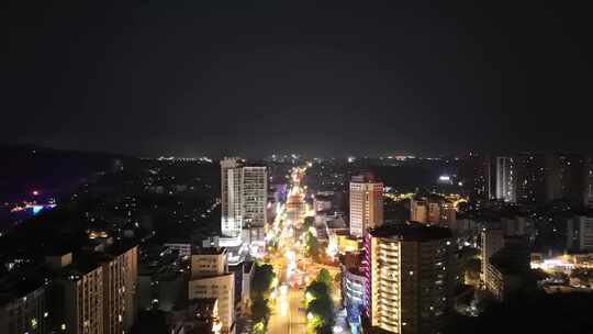 航拍四川自贡夜景自贡城市风光