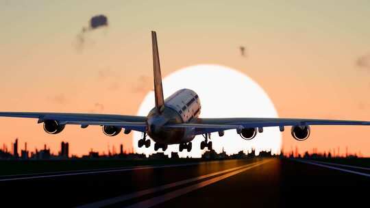 在飞机场起飞的飞机背影