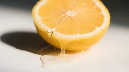 切开的柠檬果汁流淌