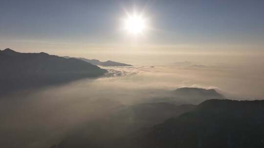 航拍四川西岭雪山云海日出