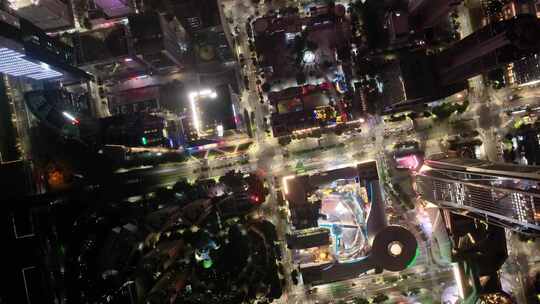 深圳夜晚夜景航拍福华路繁华十字路口广东风视频素材模板下载