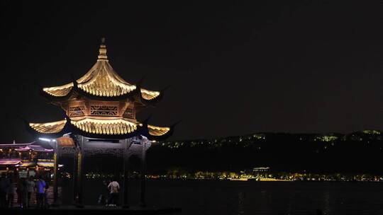 杭州西湖景区集贤亭落日夜景