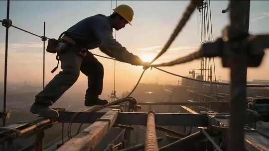 建筑工人高楼施工作业