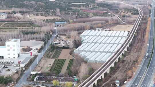 农业大棚及周边道路航拍