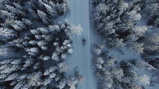 新疆喀纳斯雪景 冰雪公路行车航拍