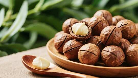 木盘装夏威夷果特写