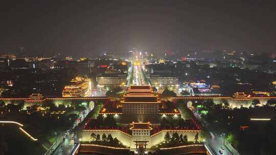 陕西西安永宁门夜景西安城墙夜景航拍