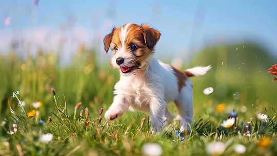 小狗在草地上奔跑