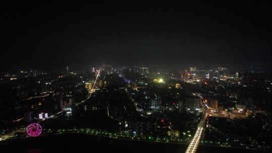 广东茂名城市夜景灯光航拍