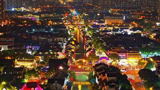 江苏无锡清名桥古运河景区夜景航拍