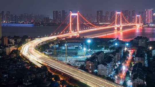 武汉鹦鹉洲长江大桥夜景延时