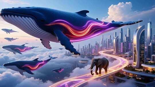 虚拟鲸鱼概念地产高端光影云端城市