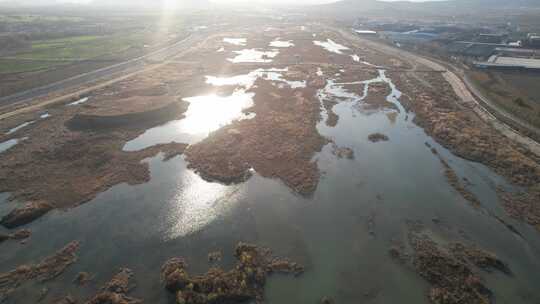 航拍 航拍湿地保护区 航拍元氏县 湿地