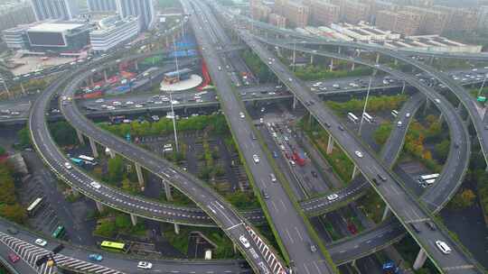 杭州上城区石德立交桥高架桥车流风景视频素