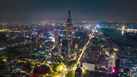 南京紫峰大厦夜景航拍移动延时