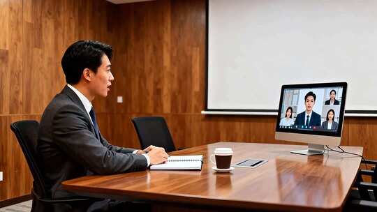 商务人士办公室视频会议画面