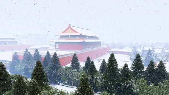 中国北京故宫下雪唯美风景