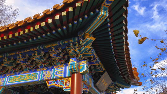 航拍中国宫殿的屋檐视频素材模板下载