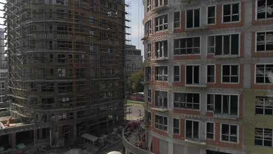城市高层公寓建设航拍