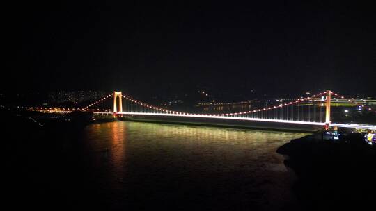 航拍湖北宜昌沿江大道至喜长江大桥夜景视频素材模板下载