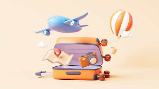 旅行概念飞机旅行箱动画