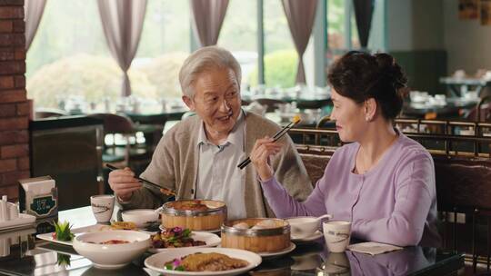 老年退休美好生活外出休闲度假餐厅吃美食