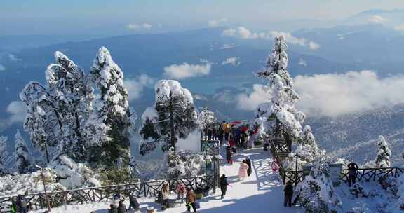 高清实拍瓦屋山冬天雪景雪山森林