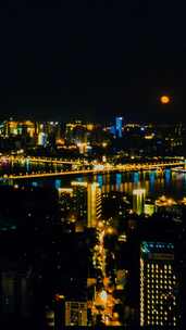 湖北武汉城市夜景灯光航拍移动延时
