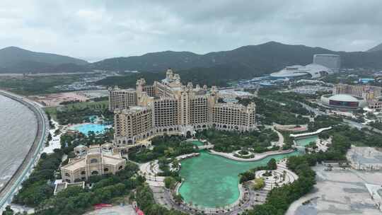 珠海长隆横琴湾酒店航拍长隆国际海洋度假区视频素材模板下载