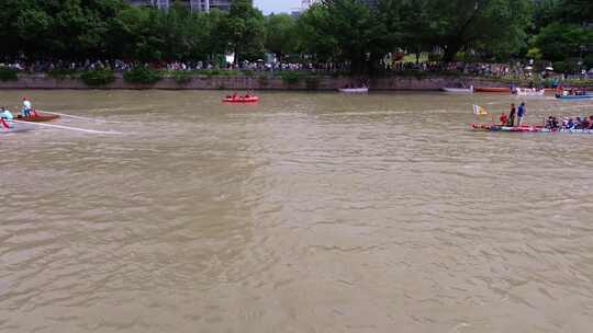 航拍端午节龙舟竞渡福建福州光明港龙舟赛