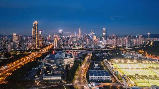 深圳福田夜景车流天际线延时