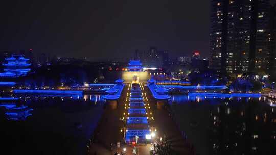 浙江湖州项王公园夜景航拍