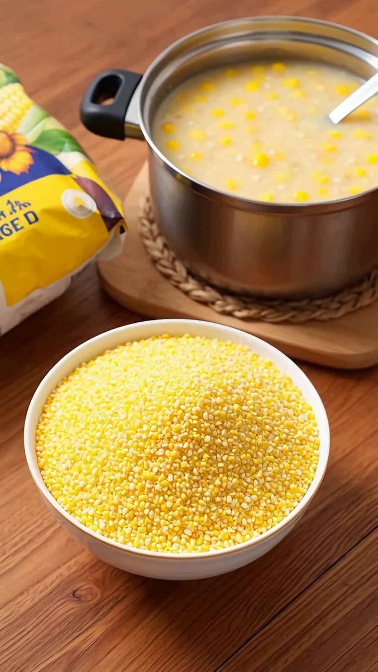 黄米食材与煮好的玉米粥