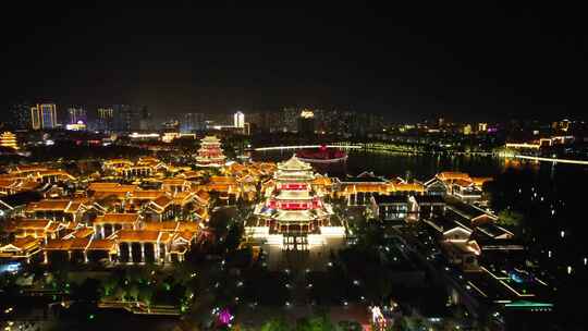 河北沧州南川楼历史文化街区夜景航拍