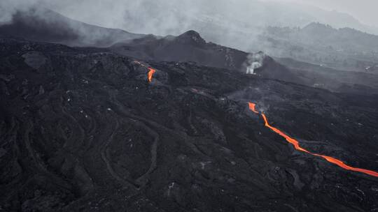 航拍火山活动 岩浆流动视频素材模板下载