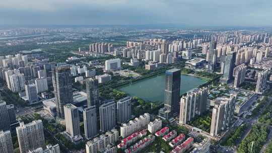 洛阳城市CBD楼房建筑道路交通航拍