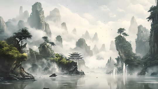 中国风水墨山水画，禅意山水古风动态壁纸