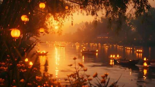 灯笼灯节龙船灯会荷花灯