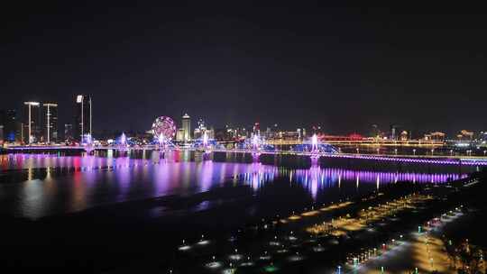 江西南昌赣江朝阳大桥夜景航拍