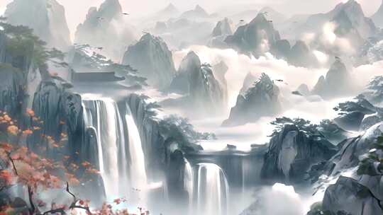 中国风高山流水背景动画