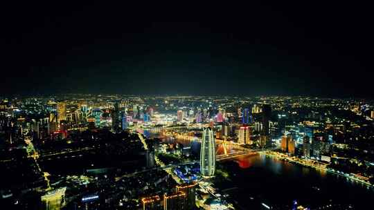 浙江宁波城市夜景灯光航拍