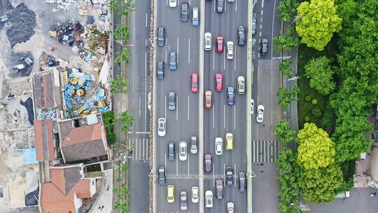 航拍上海市中心交通公路车流来往