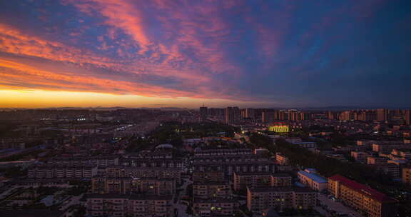 城市风光 夜景 火烧云