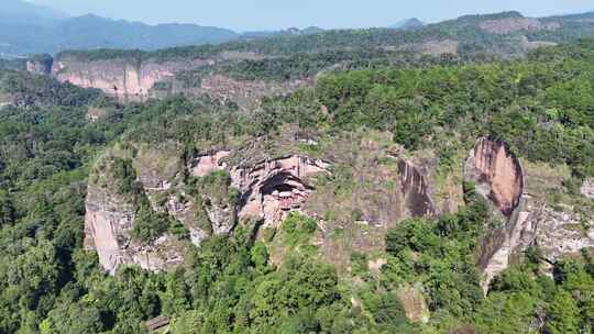 航拍福建泰宁大金湖丹霞地貌甘露寺