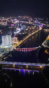 竖屏航拍福建三明城市大景夜景灯光