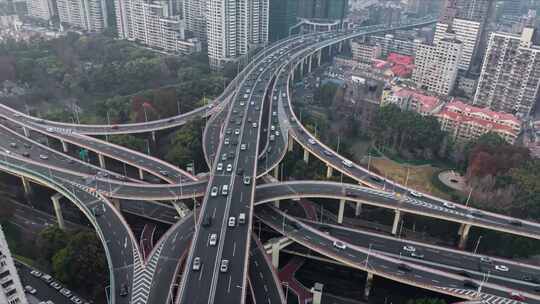 上海市延安东路车流夜景航拍延时城市交通